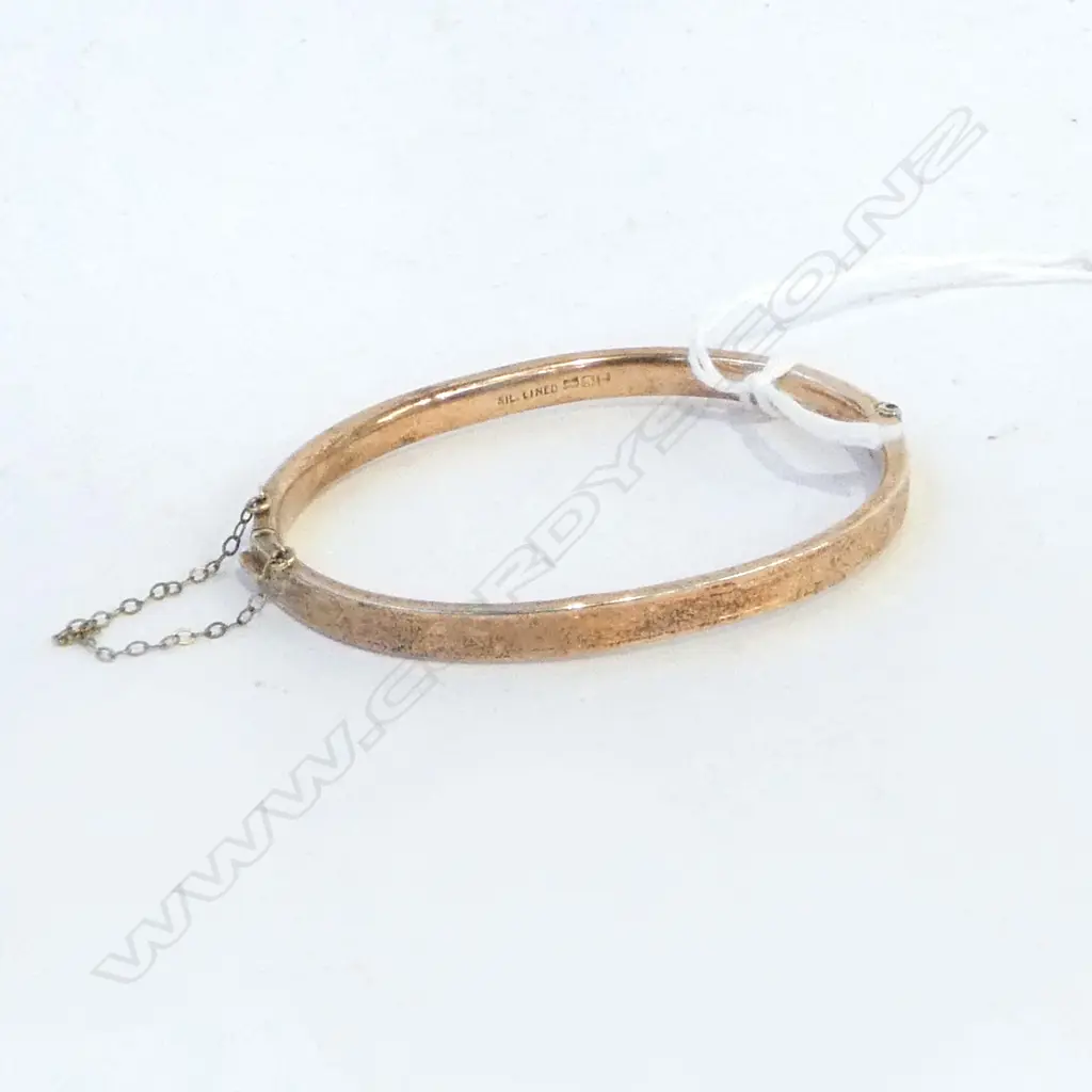 EARLY 20thC SILVER/9CT ROSE GOLD LINED  HINGED BANGLE 8.7GMS Image 1++