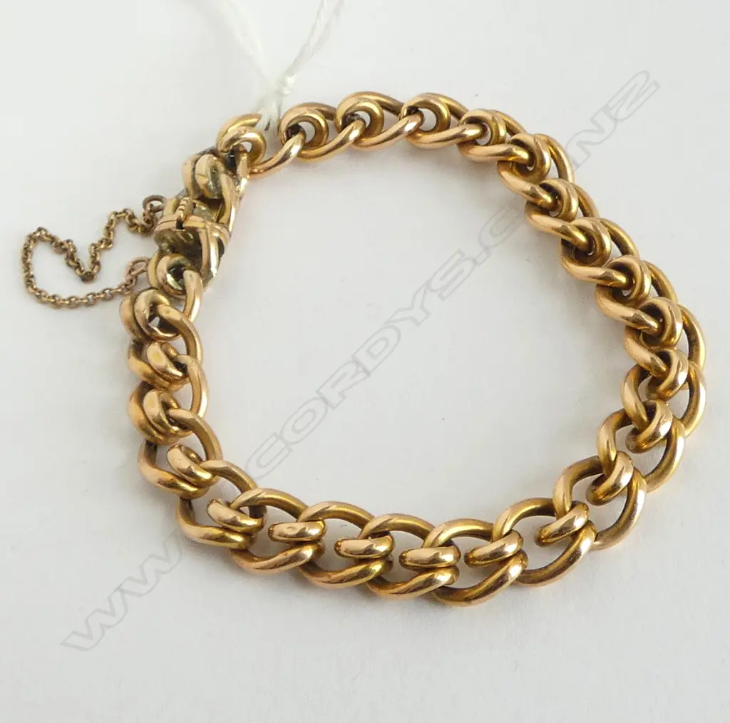 15ct GILDED ROSE GOLD FANCY CURB LINK BRACELET push in clasp 11.2gms Image 1++