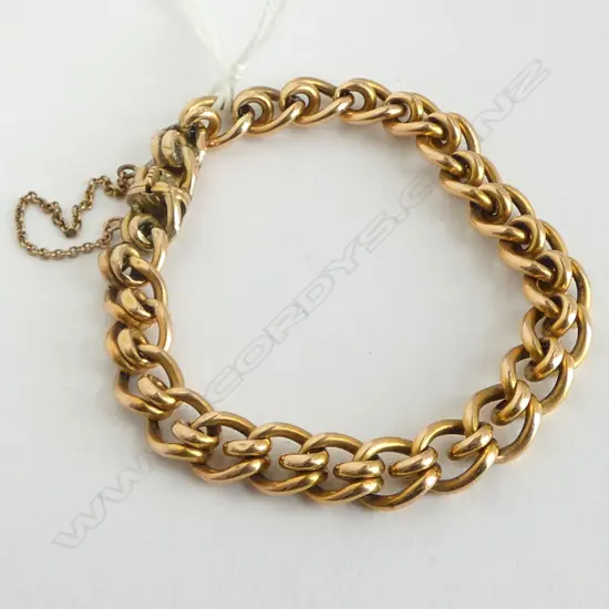15ct GILDED ROSE GOLD FANCY CURB LINK BRACELET push in clasp 11.2gms