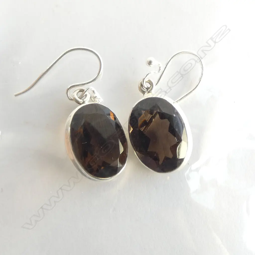PR SILVER SET SMOKEY QUARTZ EARRINGS Image 1++