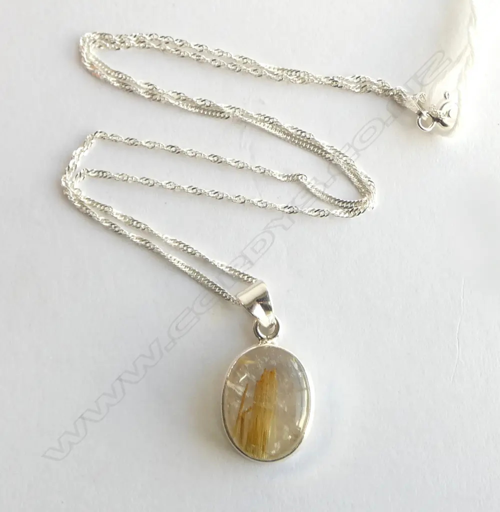 SILVER SET GOLDEN QUARTZ on SILVER CHAIN Image 1++