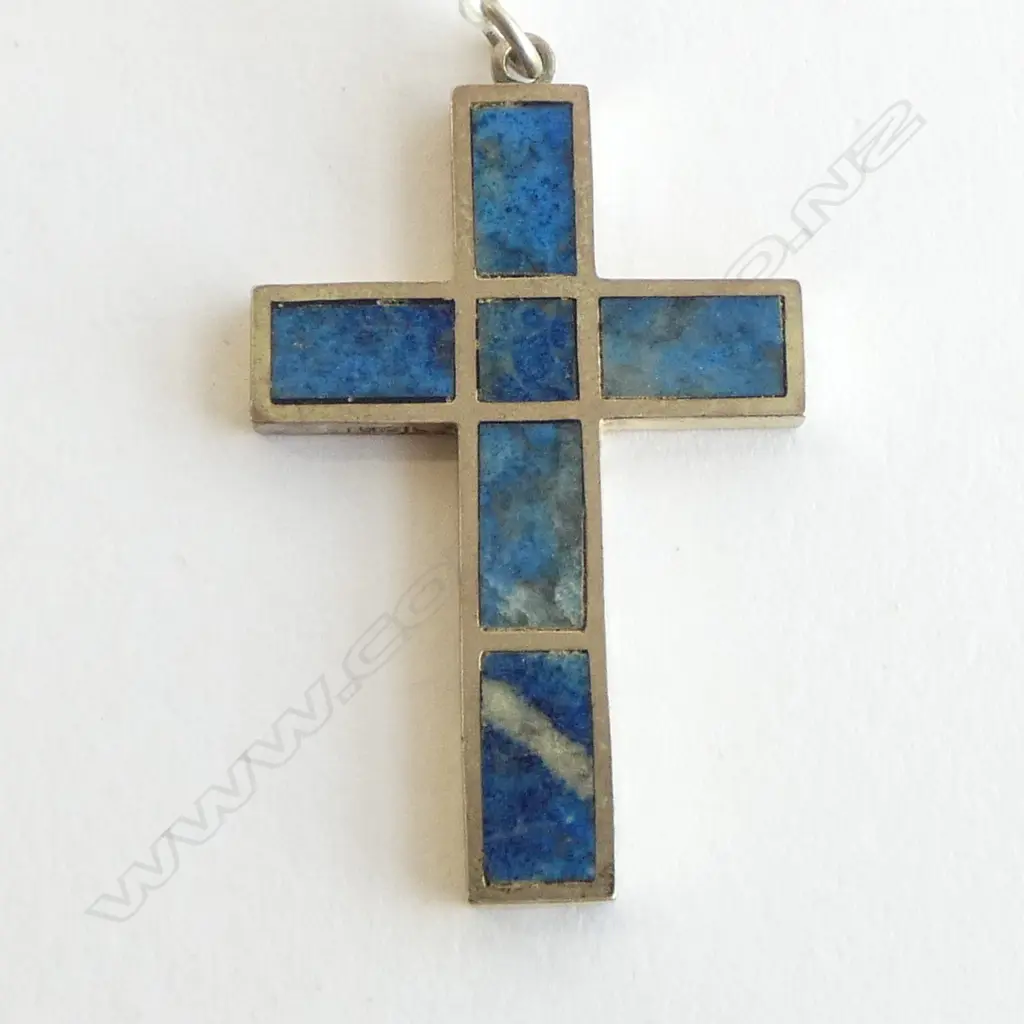 RUSSELL MURPHY NZ SILVER & LAPIS CROSS PENDANT Image 1++