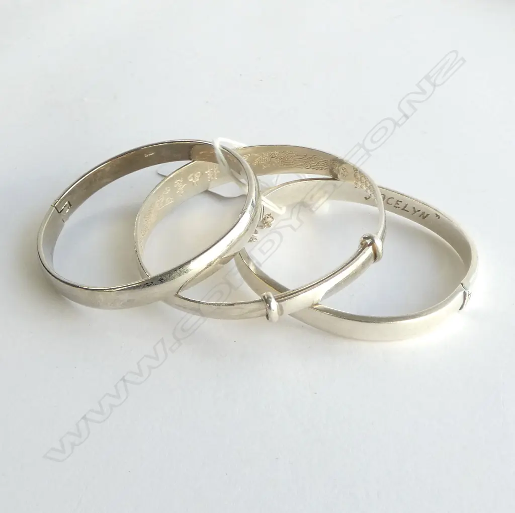 THREE STG SILVER BRACELETS TW 63.2gm Image 1++