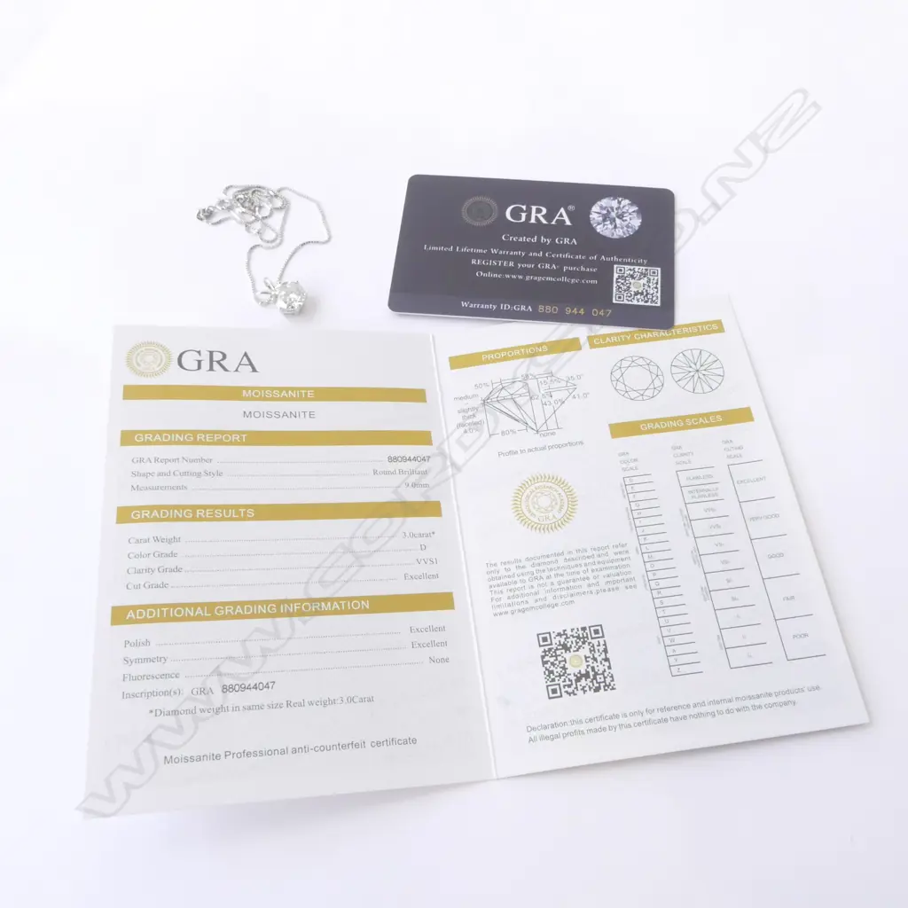 SILVER SET MOISSANITE PENDANT on SILVER CHAIN, 3ct (GRA cert) Image 1++