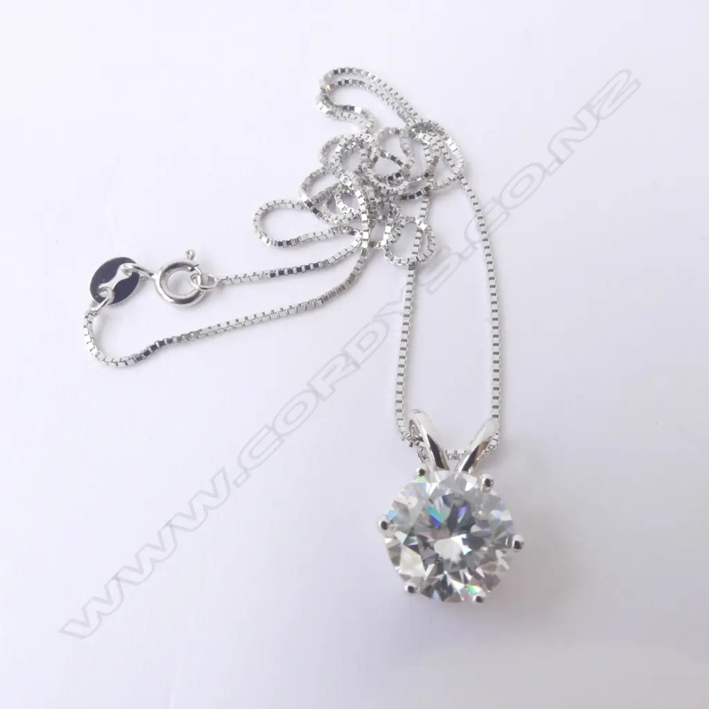 SILVER SET MOISSANITE PENDANT on SILVER CHAIN, 3ct (GRA cert) Image 1++