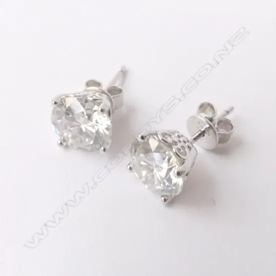 PR SILVER SET MOISSANITE STUD EARRINGS, 2ct (GRA cert.)