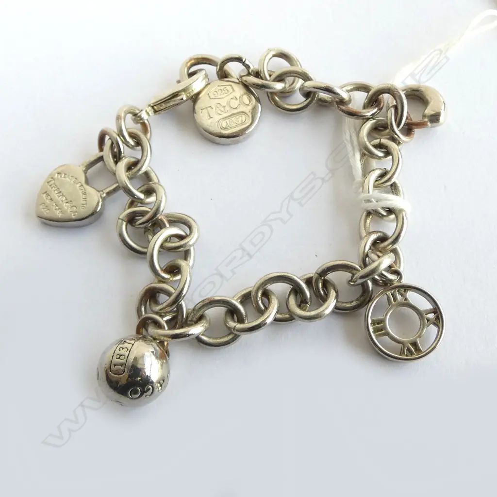 HEAVY SILVER CHARM BRACELET with 3 TIFFANY & CO CHARMS + others Image 1++