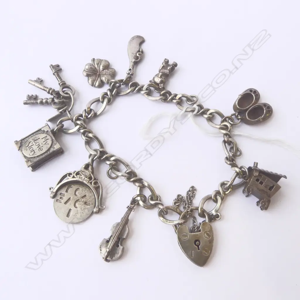 STG SILVER CHARMS & BRACELET, TW 34.3gm Image 1++