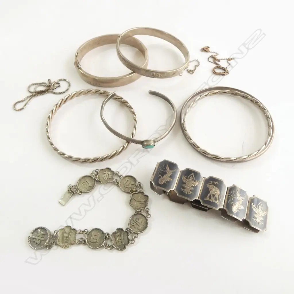 ASST. SILVER BRACELETS, 1 SIAM, 1 CHINESE,100gm sml faults Image 1++