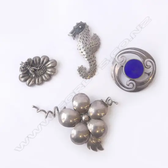 4 SILVER BROOCHES 