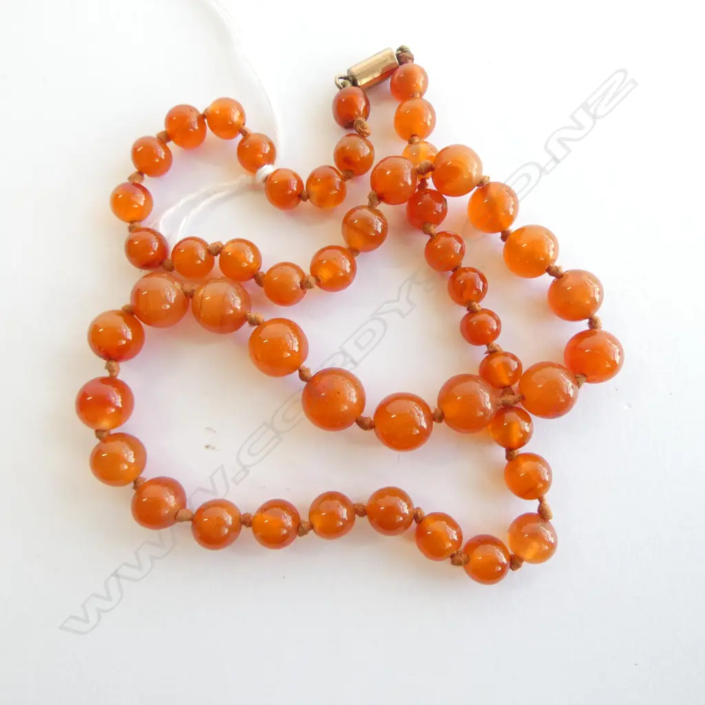 OLD GRADUATED ORANGE AGATE BEAD NECKLACE individually knotted L.480mm Image 1++