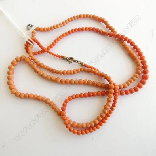 2 VINTAGE ORANGE / RED MEDITTERANEAN CORAL BEAD NECKLACES L.500 & 400mm