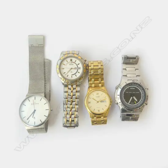 4 GENT'S WRISTWATCHES, SKAGEN, CITIZEN, SEIKO & SEIKO ANADIGI WORLDTIME 