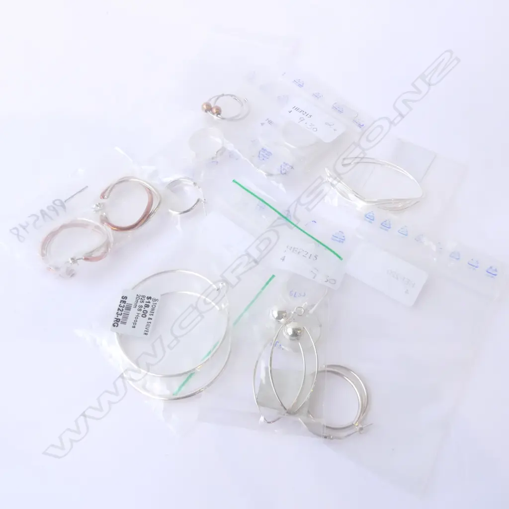 ASST. SILVER HOOP EARRINGS, various sizes, all new Image 1++