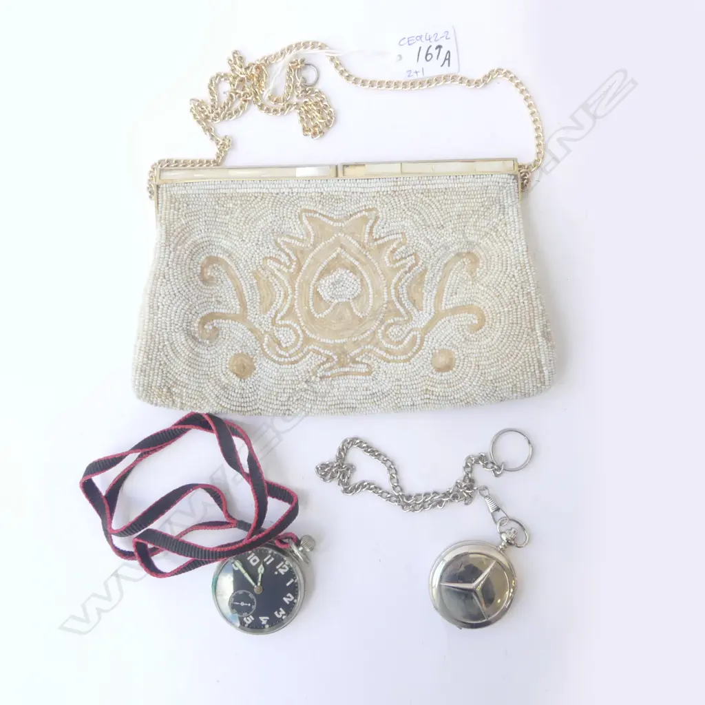 BEADED PURSE + STOP WATCH & POCKET WATCH Image 1++