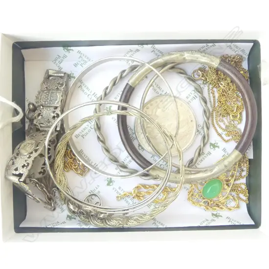 SILVER & PLATED JEWELLERY ETC. $1 coin + bangles etc