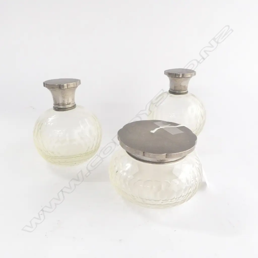 DRESSING TABLE SET, .800 SILVER ENGRAVED CAPS Image 1++