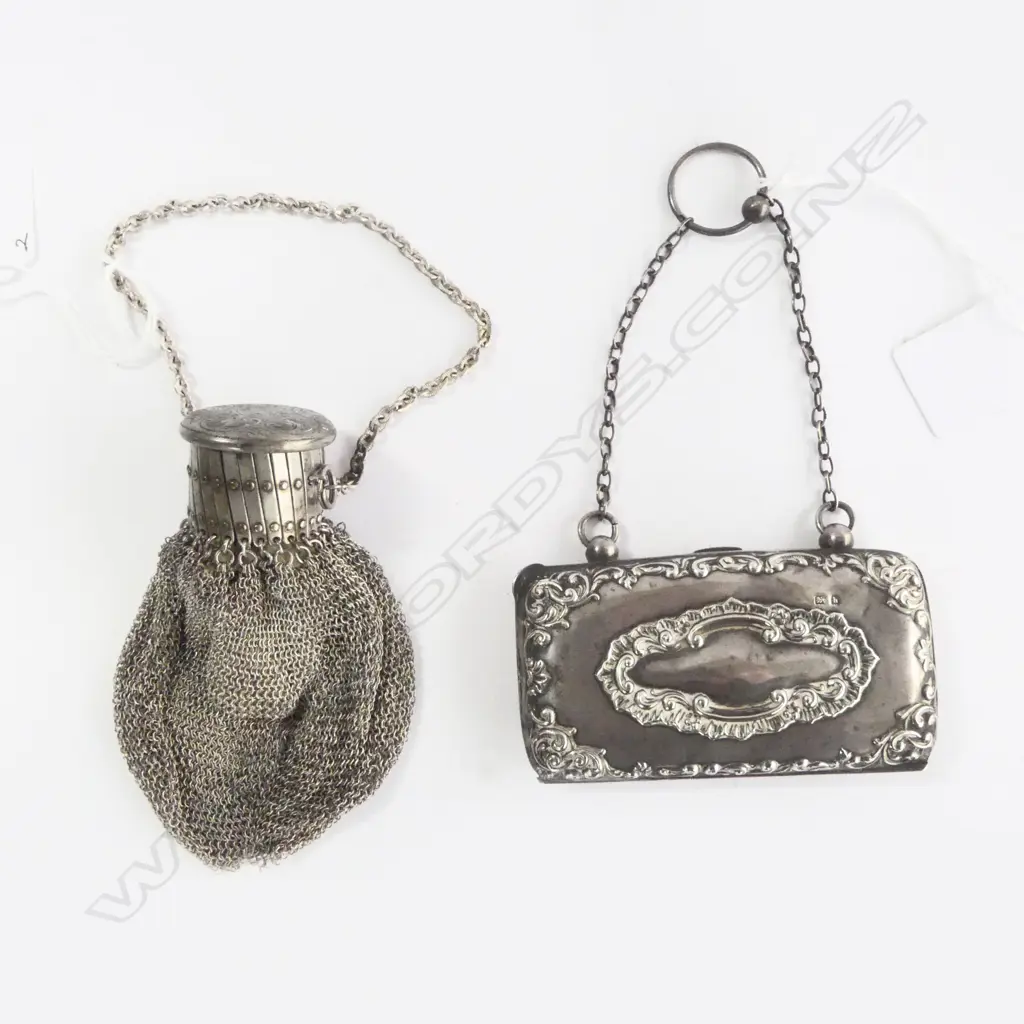 ANTIQUE SILVER PURSE, LON.1903,67gm & 1920s EXPANDING CHAIN COIN PURSE Image 1++