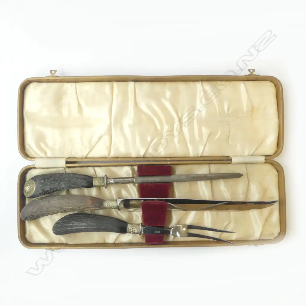 CASED SET STAG HORN HANDLED CARVERS Image 1++