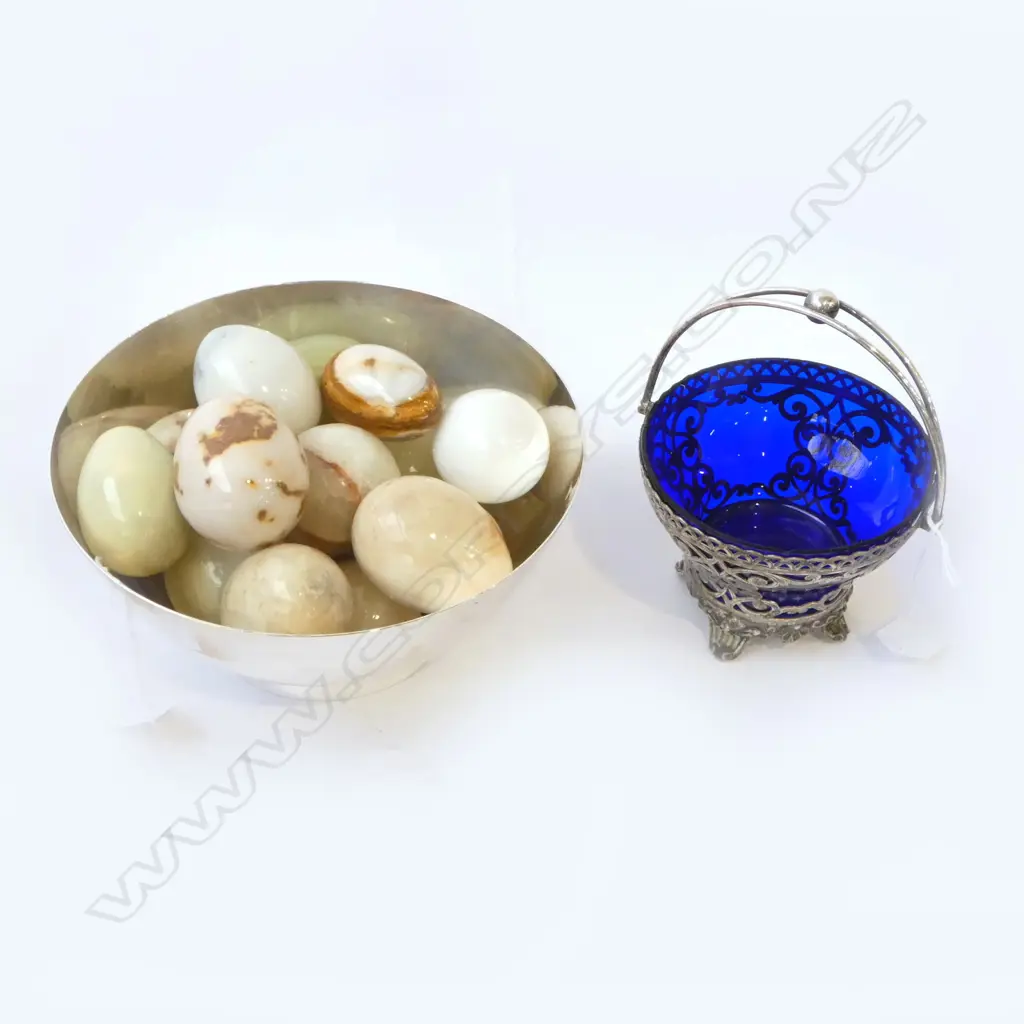 EP BLUE GLASS LINED BONBON BOWL DIA130MM EP BOWL DIA210MM & STONE EGGS Image 1++