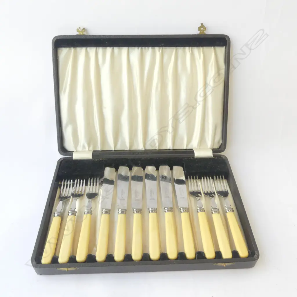 CASED SHEFFIELD PLATE IVORINE 'BONE' K/F SET Image 1++
