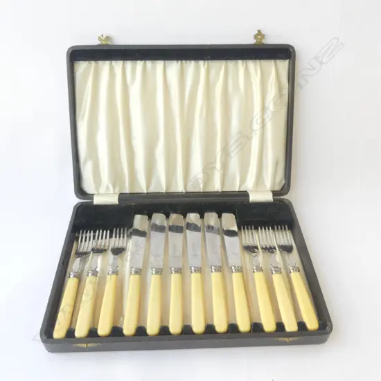 CASED SHEFFIELD PLATE IVORINE 'BONE' K/F SET