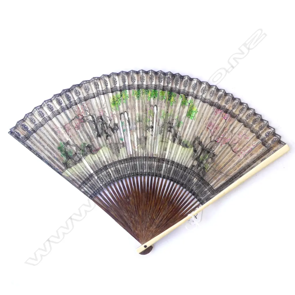 ORIENTAL IVORY HAND PAINTED FAN  Image 1++