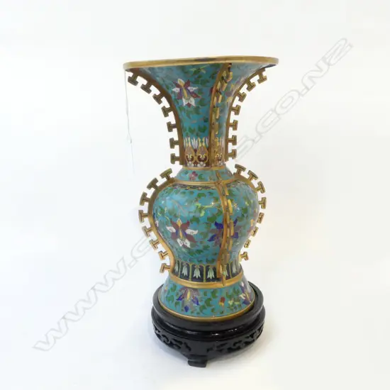 CHINESE CLOISONE VASE ON STAND H300MM