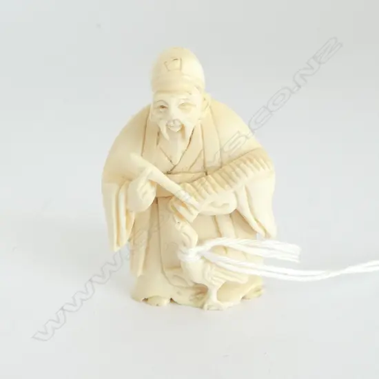 ORIENTAL CARVED IVORY SCHOLAR NETSUKE Signed