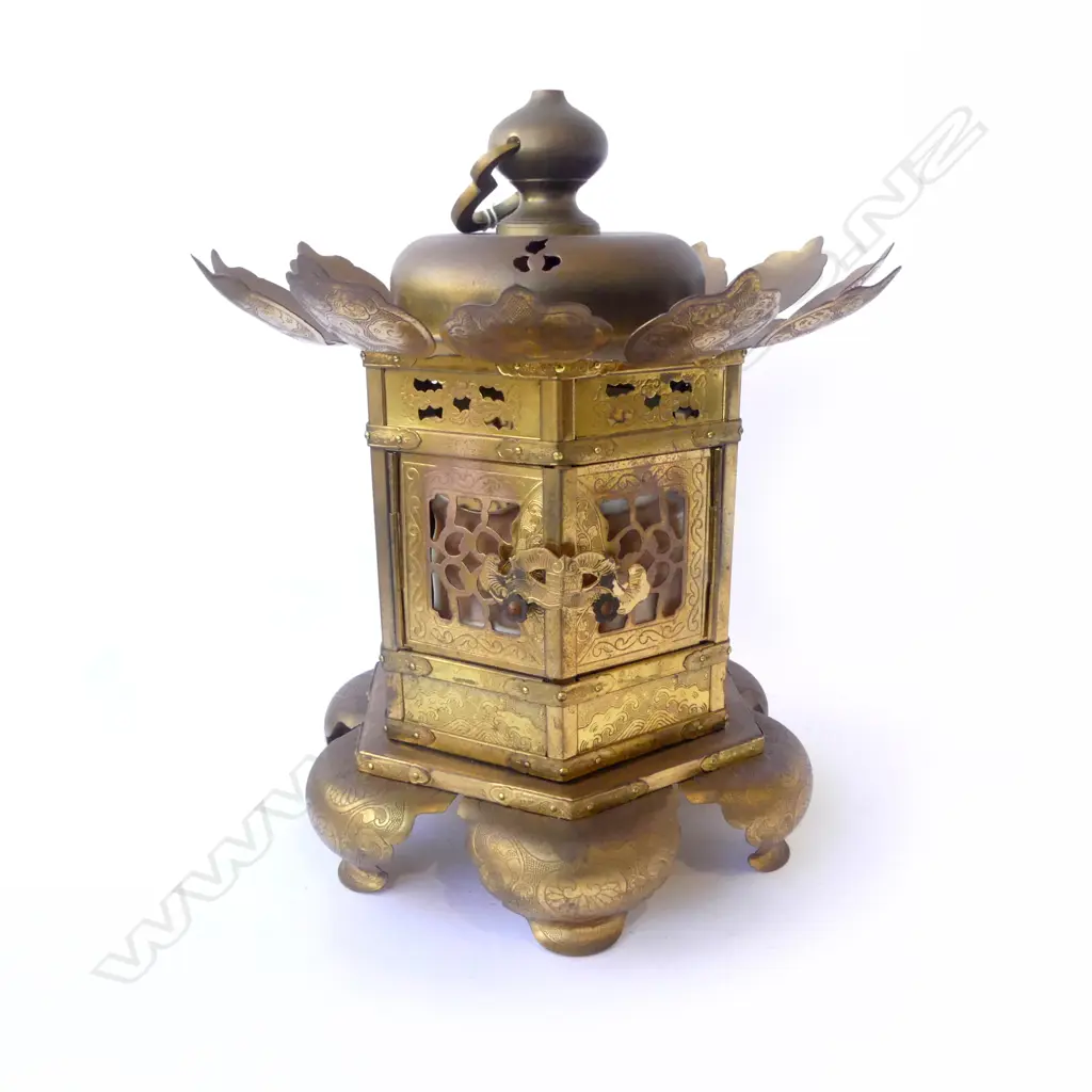 JAPANESE GILDED COPPER TEMPLE LAMP H.350mm Image 1++