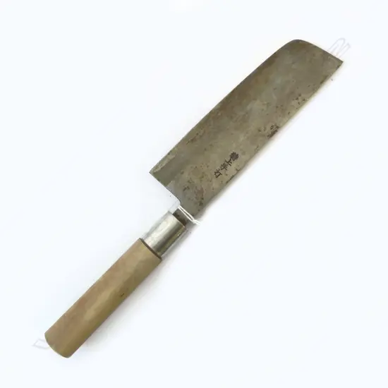 JAPANESE SIGNED QUALITY STEEL VEGETABLE CUTTING KNIFE L.317mm. Double bevel.