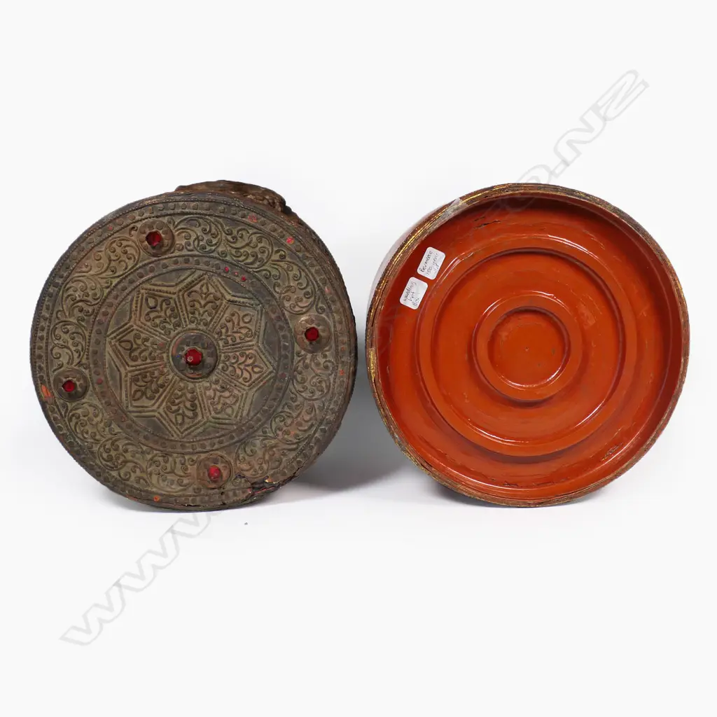 ANTIQUE BURMESE LACQUER-WORK WEDDING HAT BOX H190, Dia.210MM Image 1++