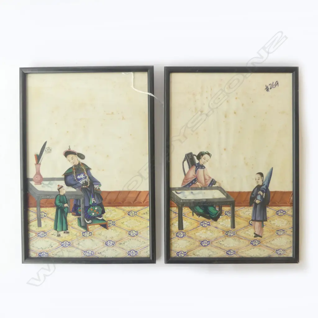 2 CHINESE PITH W/C FAMILIAR SCENES, 300x200mm Image 1++