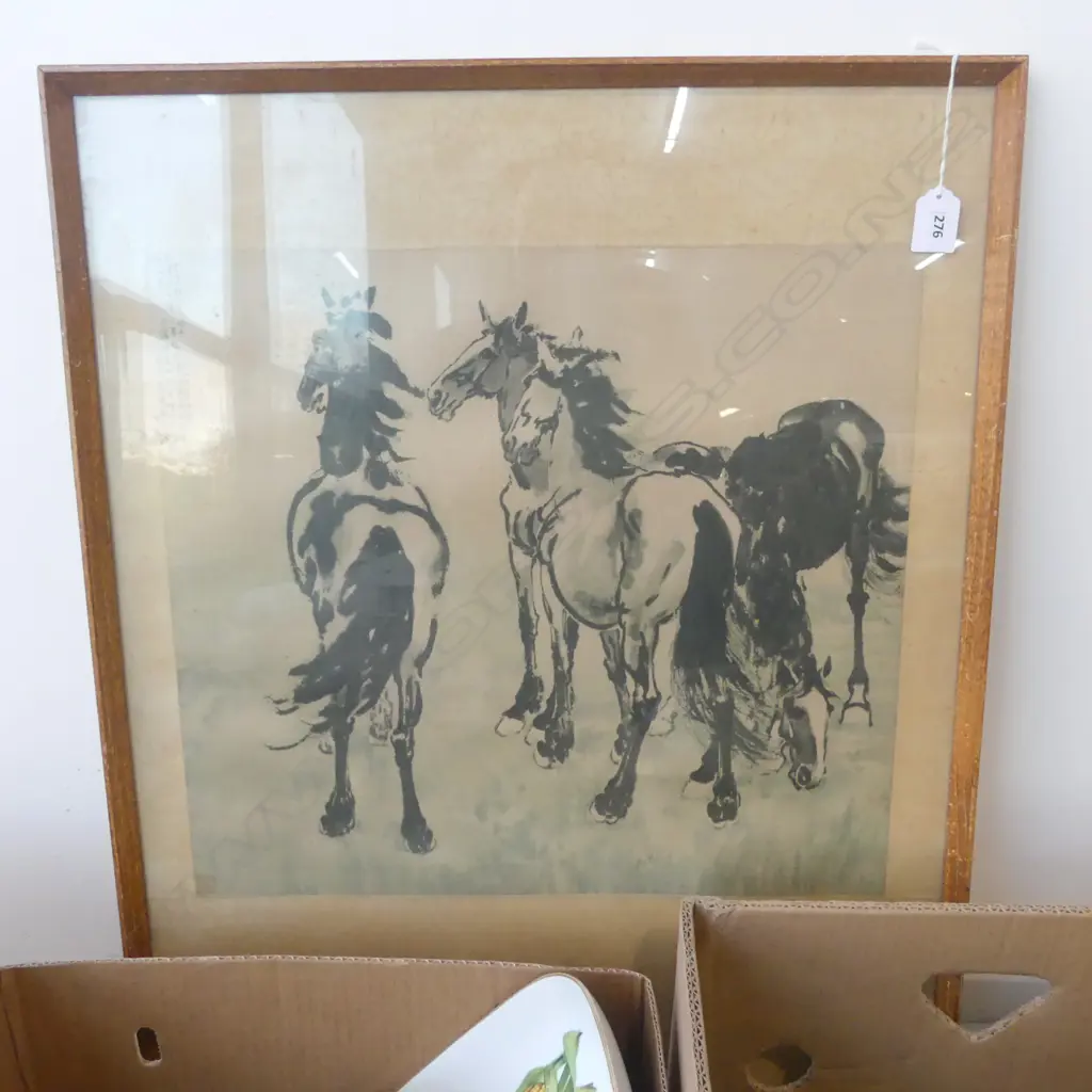 CHINESE INK ON SILK PAINTING OF HORSES 680x520mm Image 1++