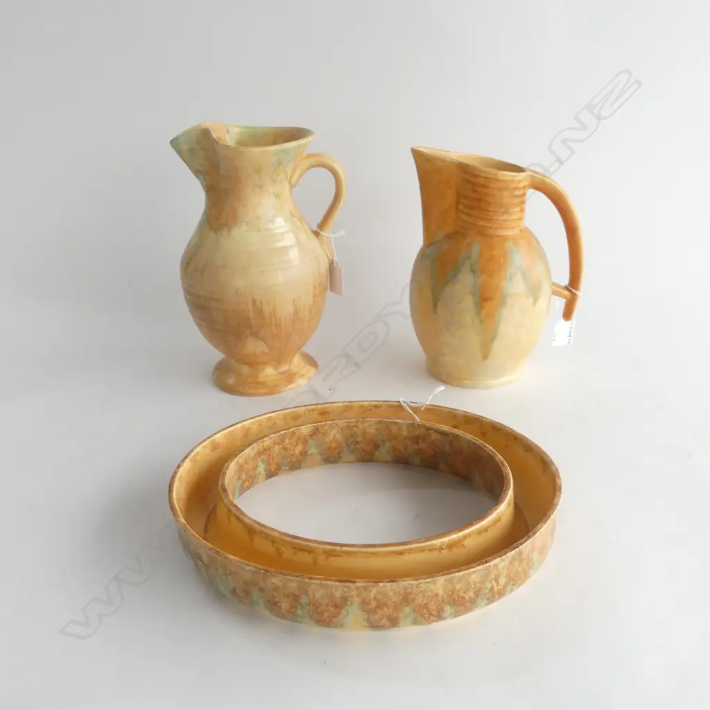 OVOID BESWICK TROUGH VASE DIA265MM & 2 BESWICK DECO JUGS H240MM TALLEST Image 1++
