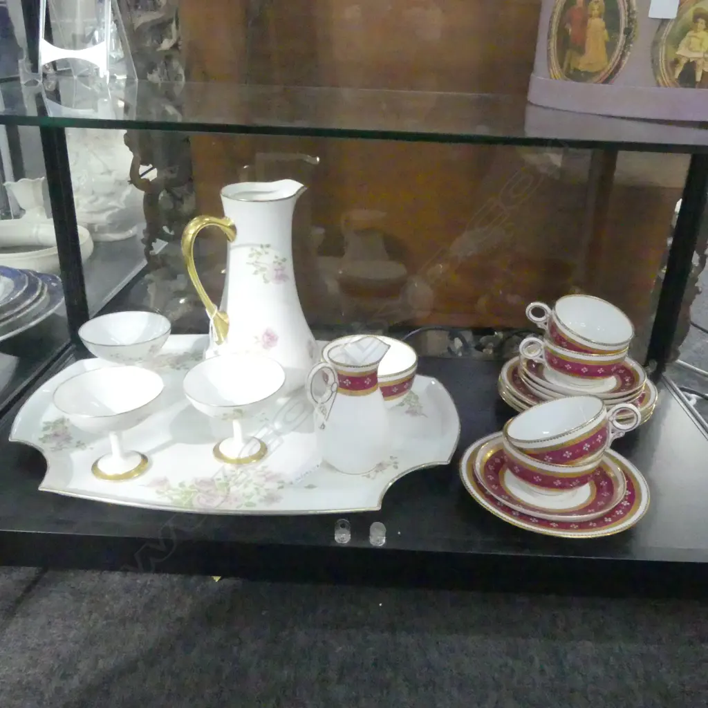FRENCH CHINA TRAY  L450MM JUG & 3 COCKTAIL CUPS  WITH 4 R/WORCESTER CSPS CREAM & SUGAR Image 1++