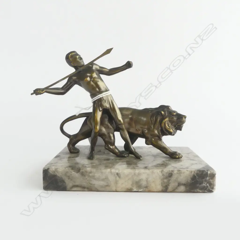 BRONZED FIGURE GROUP ON MARBLE BASE L.140mm Image 1++