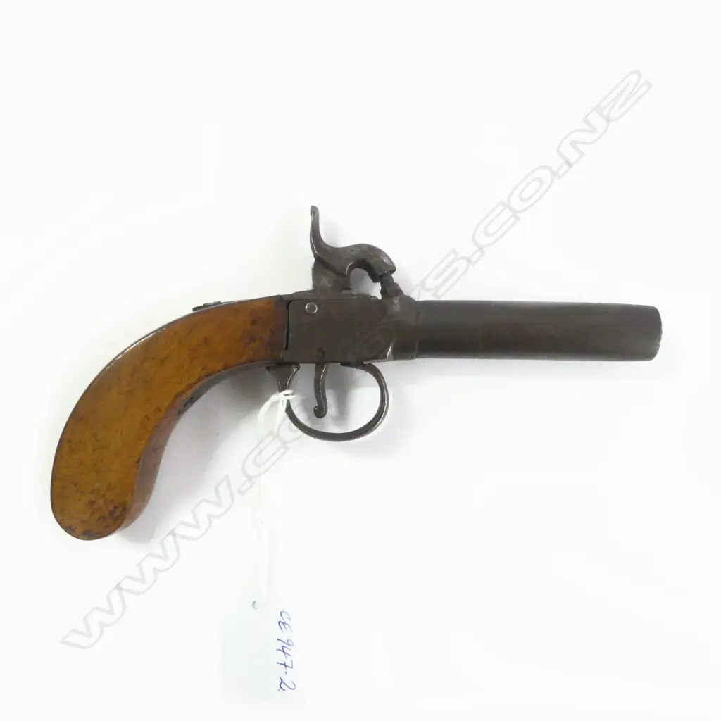 19thC PERCUSSION PISTOL WALNUT BUTT L.180mm No firearms license required Image 1++