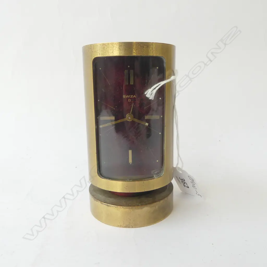 1950s SWIZA SWISS BRASS ALARM CLOCK, WIND UP, RUNNING Image 1++