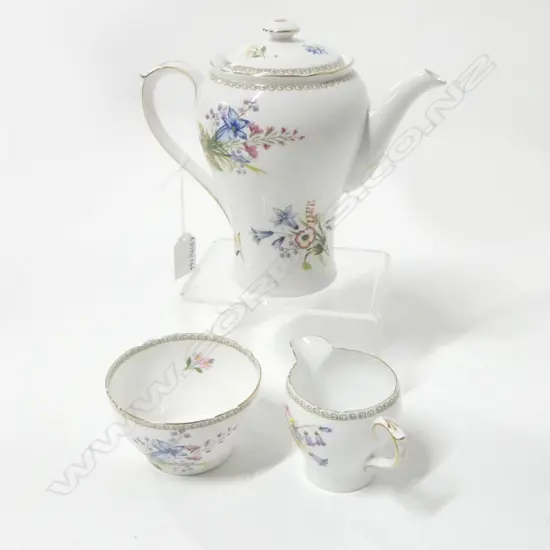 SHELLEY CHINA COFFEE POT C/SUGAR  SPRING FLOWER PAT
