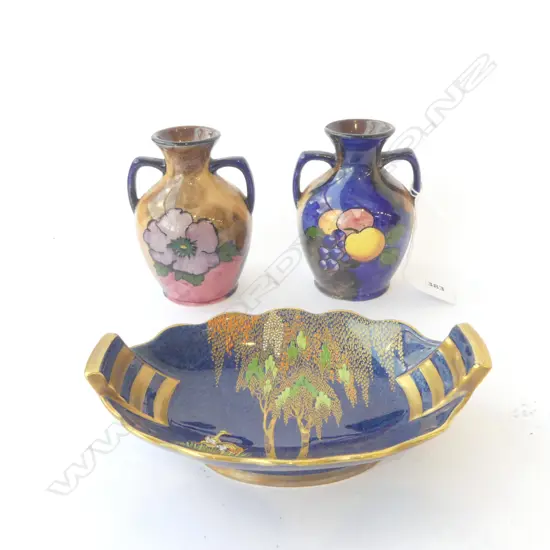 2 TUNSTALL VASES H.120mm + CARLTON WARE BLEU ROYALE DISH