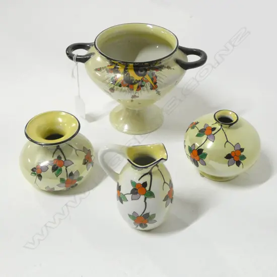 4 SHELLEY  CHINA LUSTER VASES H135MM TALLEST