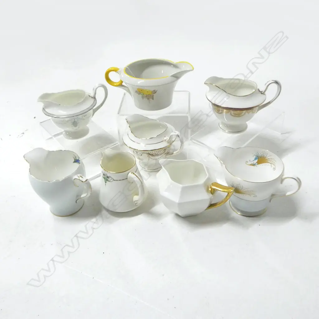 8 SHELLEY CHINA CREAM JUGS MIXED PATS Image 1++