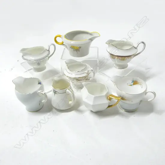 8 SHELLEY CHINA CREAM JUGS MIXED PATS