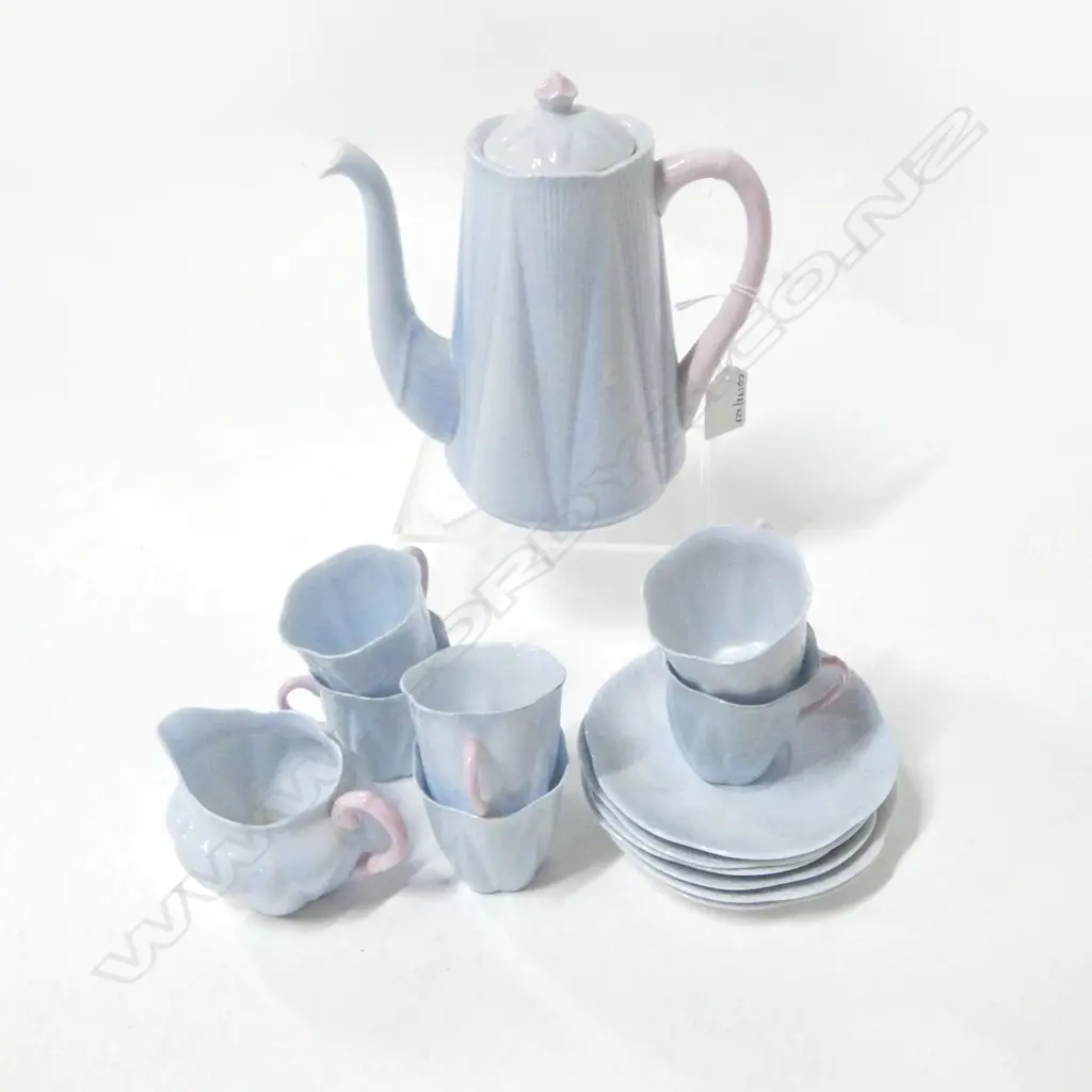 SHELLEY CHINA COFFEE SET COFFEE POT CREAM JUG 6 C/S BLUE COLOURWAY Image 1++