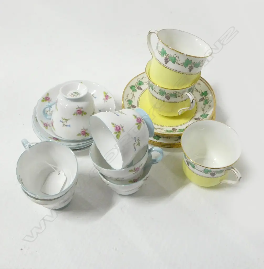 2 SETS 6 & 3 SHELLEY CHINA COFFEE C/S PINK ROSE PAT ONE CUP FAULTED Image 1++