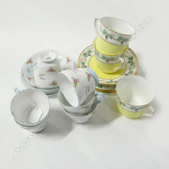 2 SETS 6 & 3 SHELLEY CHINA COFFEE C/S PINK ROSE PAT ONE CUP FAULTED