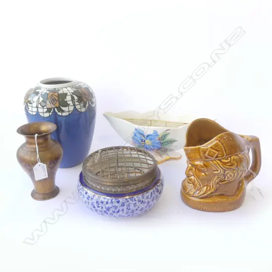 ROYAL WINTON VASE, MCCALLUM JUG, BURSLEY VASE, WINTON POSY + DECORATED BRASS VASE