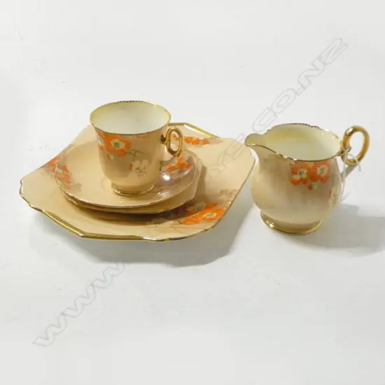 SHELLEY CHINA CAKE PLATE CSP & JUG APRICOT FLORAL PAT