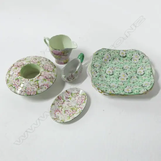 3 SHELLEY CHINA AOF CAKE PLATES CREAM JUG NVASE & GRAVY BOAT